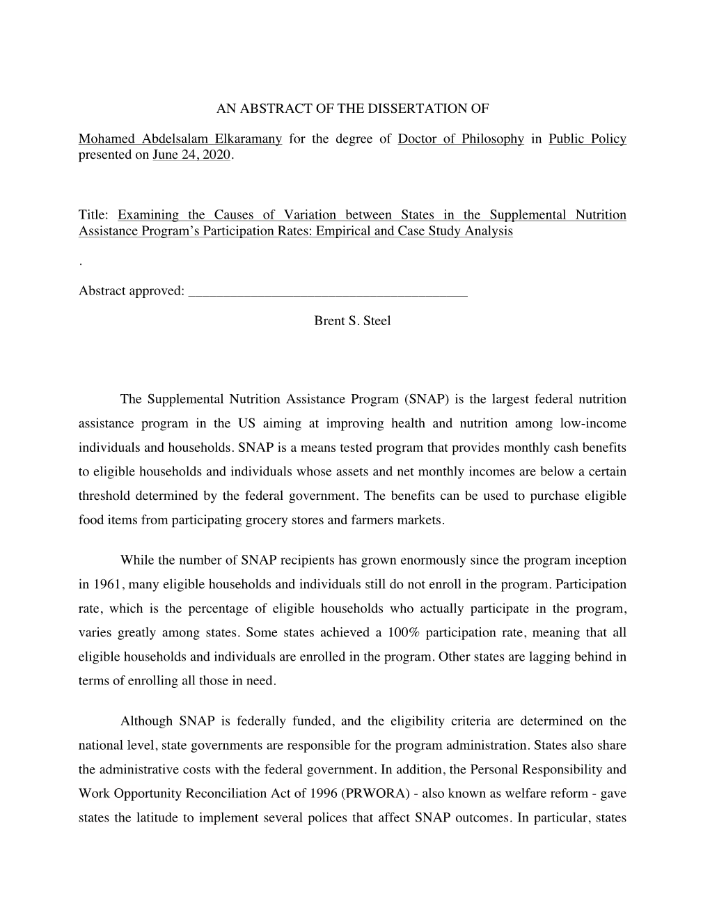 Examining the Causes of Variation Between States in the Supplemental Nutrition Assistance Program’S Participation Rates: Empirical and Case Study Analysis