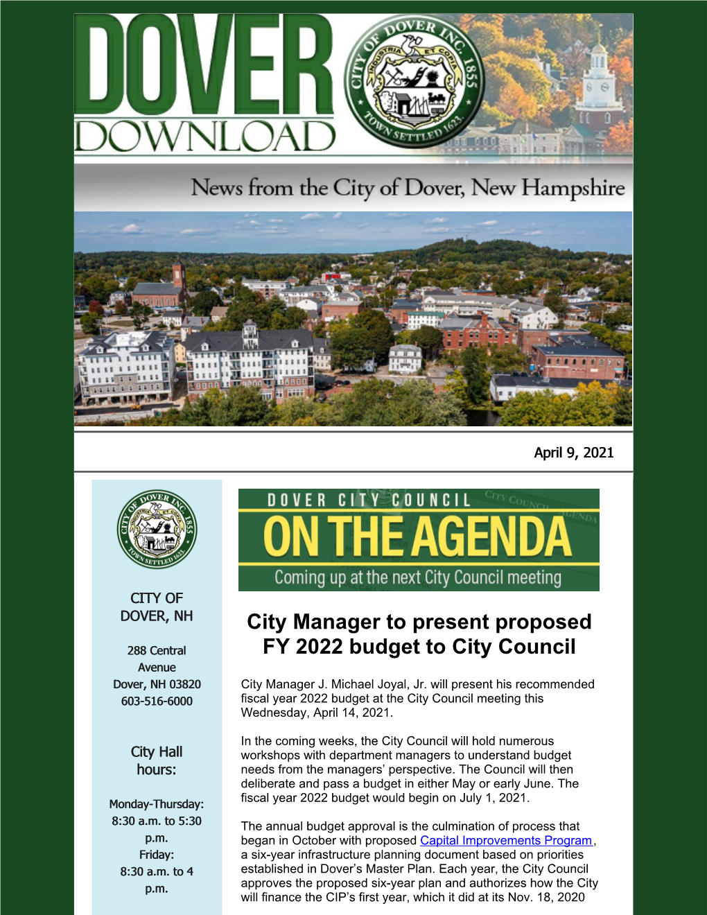 City Manager to Present Proposed FY 2022 Budget to City Council