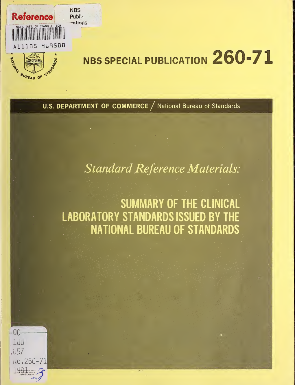 Summary of the Clinical Laboratory Standards Issued by the National Bureau of Standards