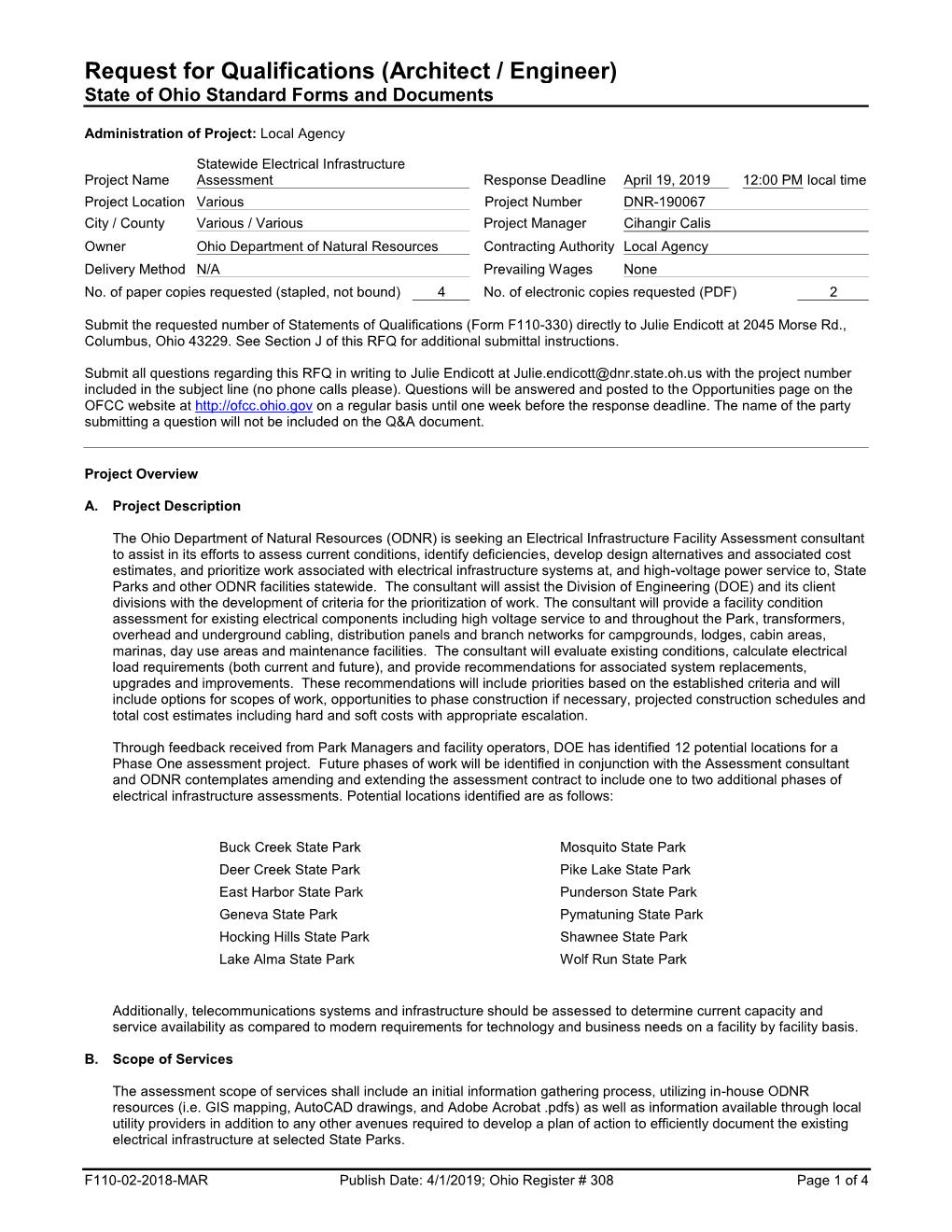 Request for Qualifications (Architect / Engineer) State of Ohio Standard Forms and Documents