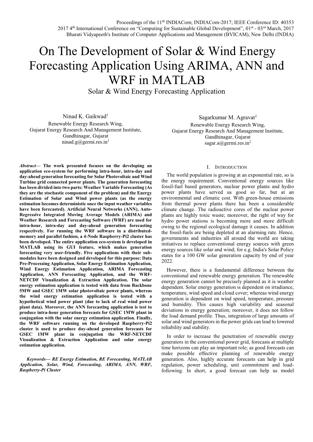 On the Development of Solar & Wind Energy Forecasting Application