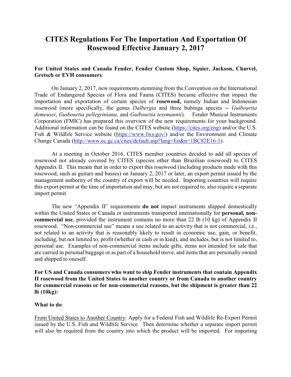 CITES Regulations for the Importation and Exportation of Rosewood Effective January 2, 2017