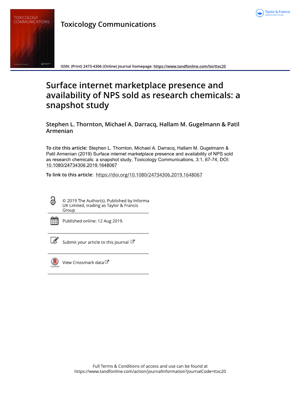 Surface Internet Marketplace Presence and Availability of NPS Sold As Research Chemicals: a Snapshot Study