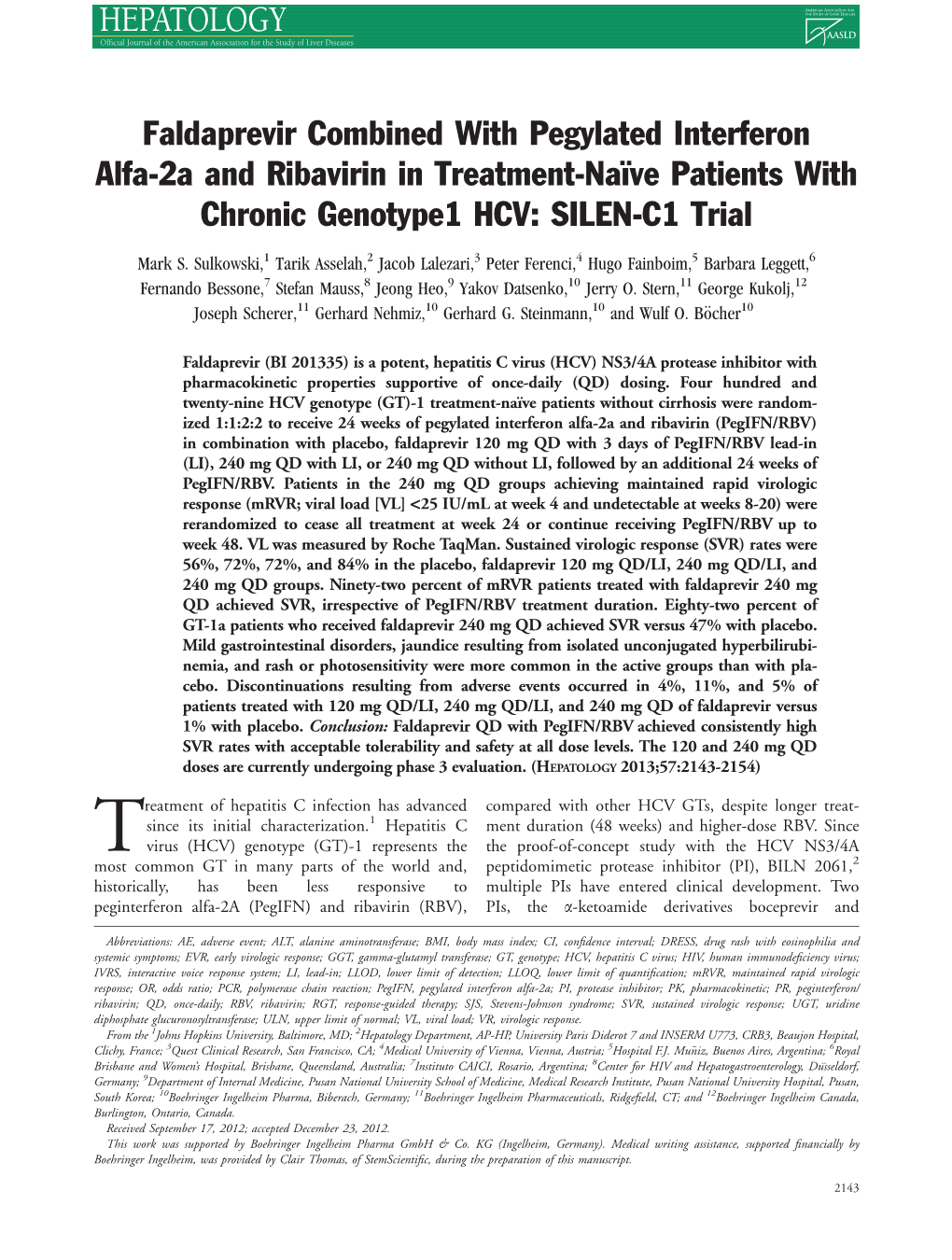 Faldaprevir Combined with Pegylated Interferon Alfa2a And