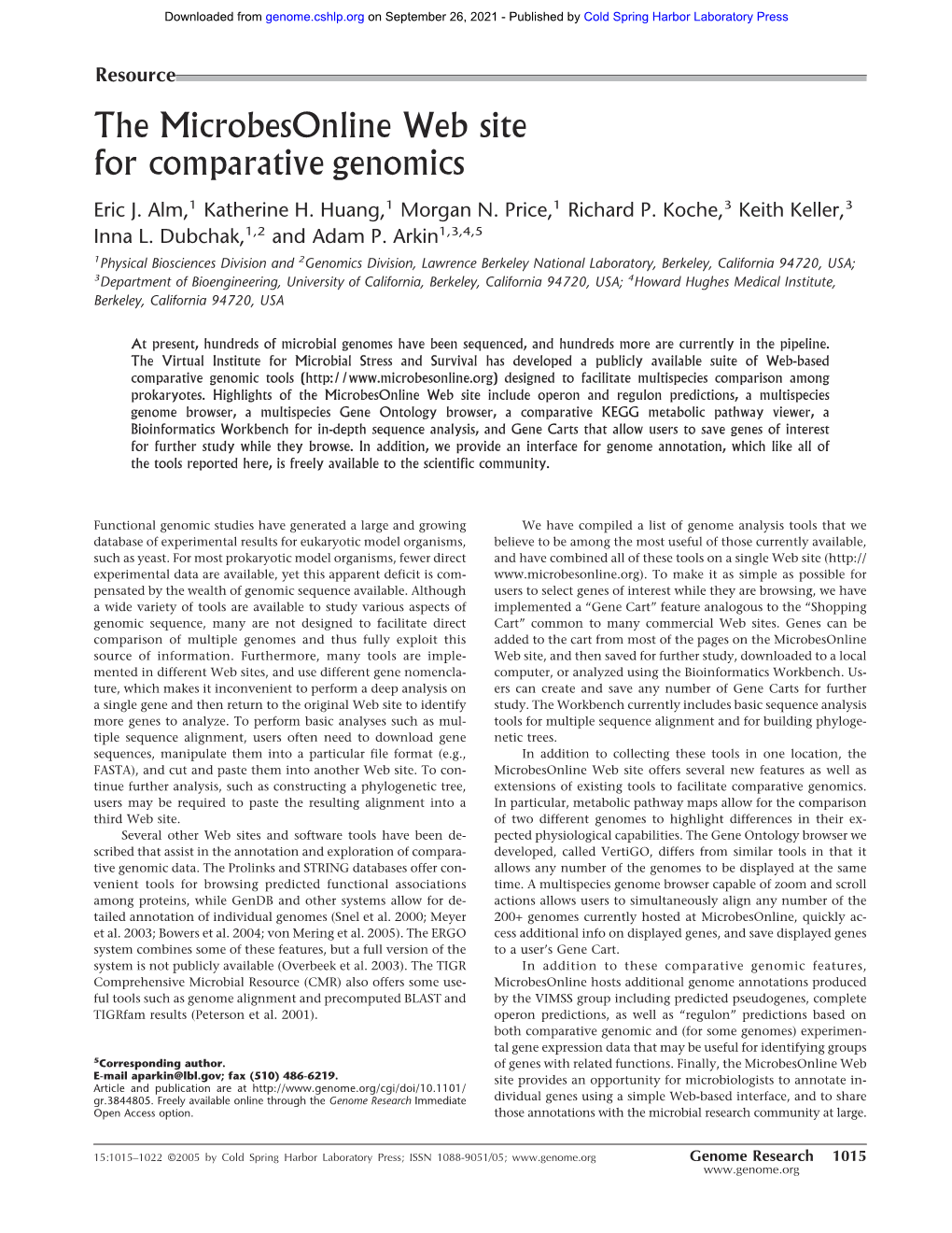 The Microbesonline Web Site for Comparative Genomics