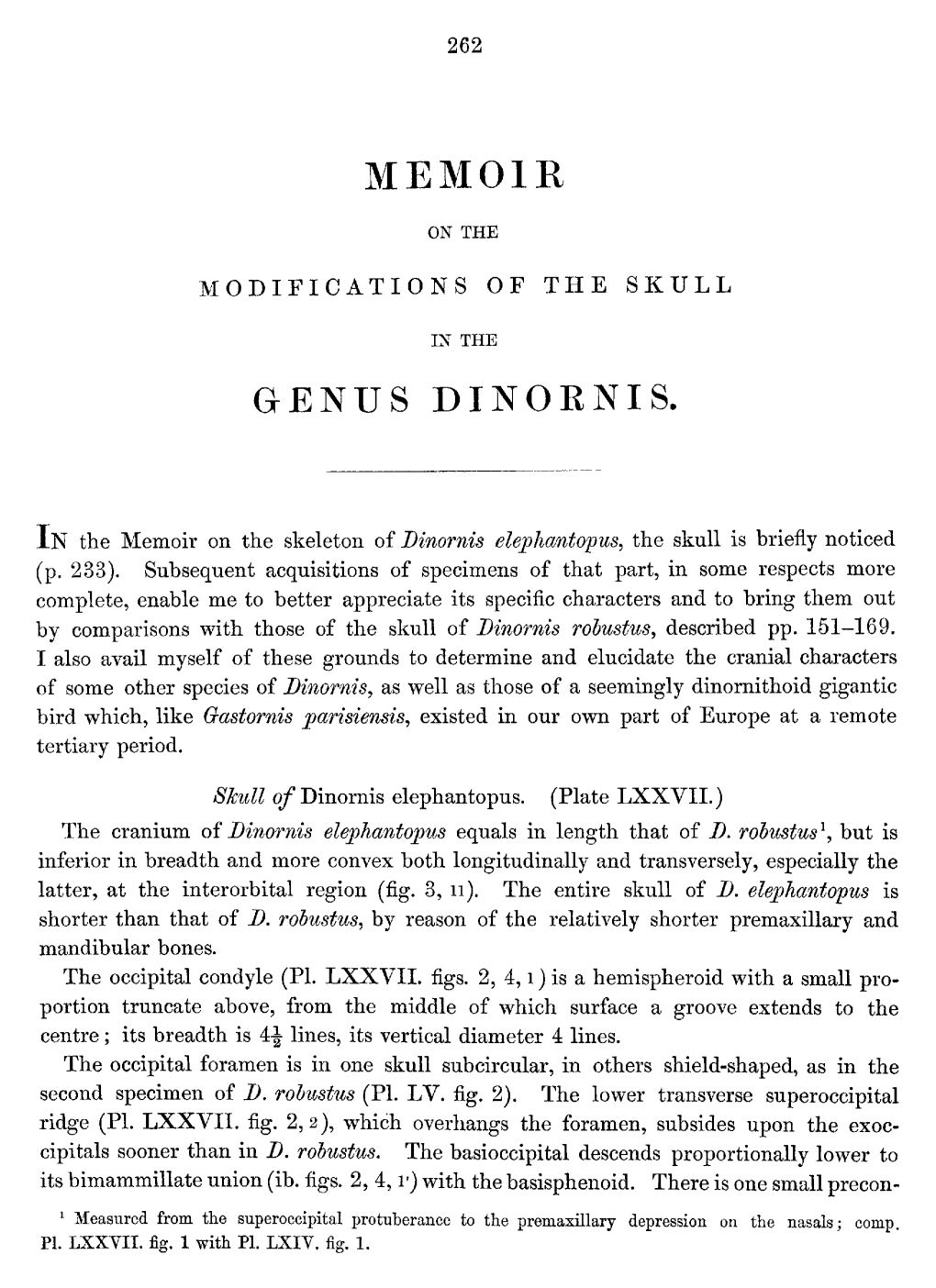 Memoir Genus Dinornis