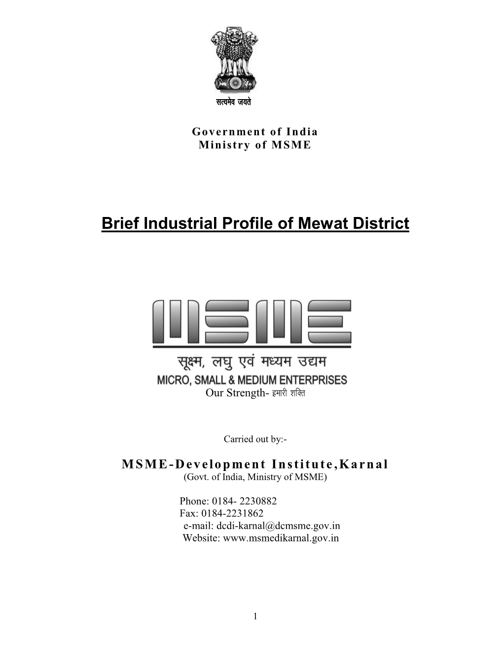 Brief Industrial Profile of Mewat District