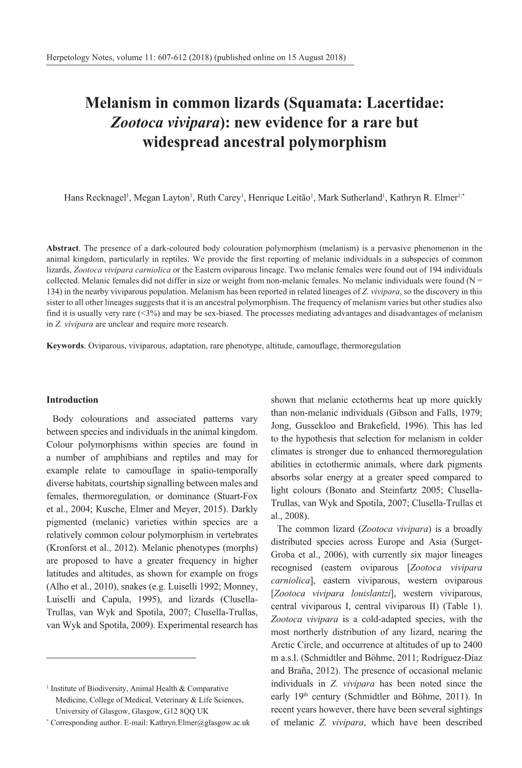 Squamata: Lacertidae: Zootoca Vivipara): New Evidence for a Rare but Widespread Ancestral Polymorphism