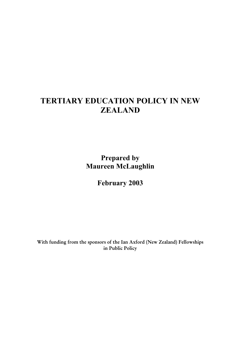 Tertiary Education Policy in New Zealand