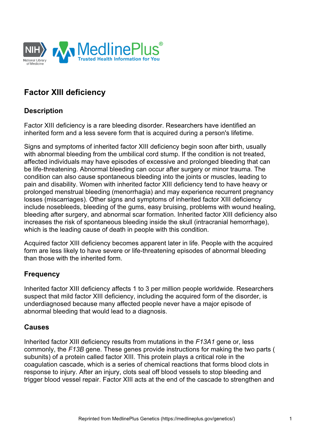 Factor XIII Deficiency