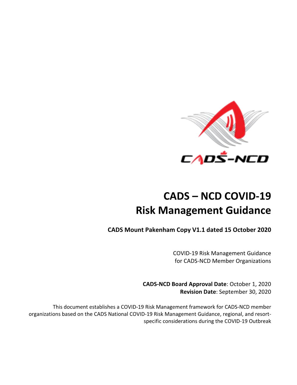 CADS-NCD Risk Management Guidance