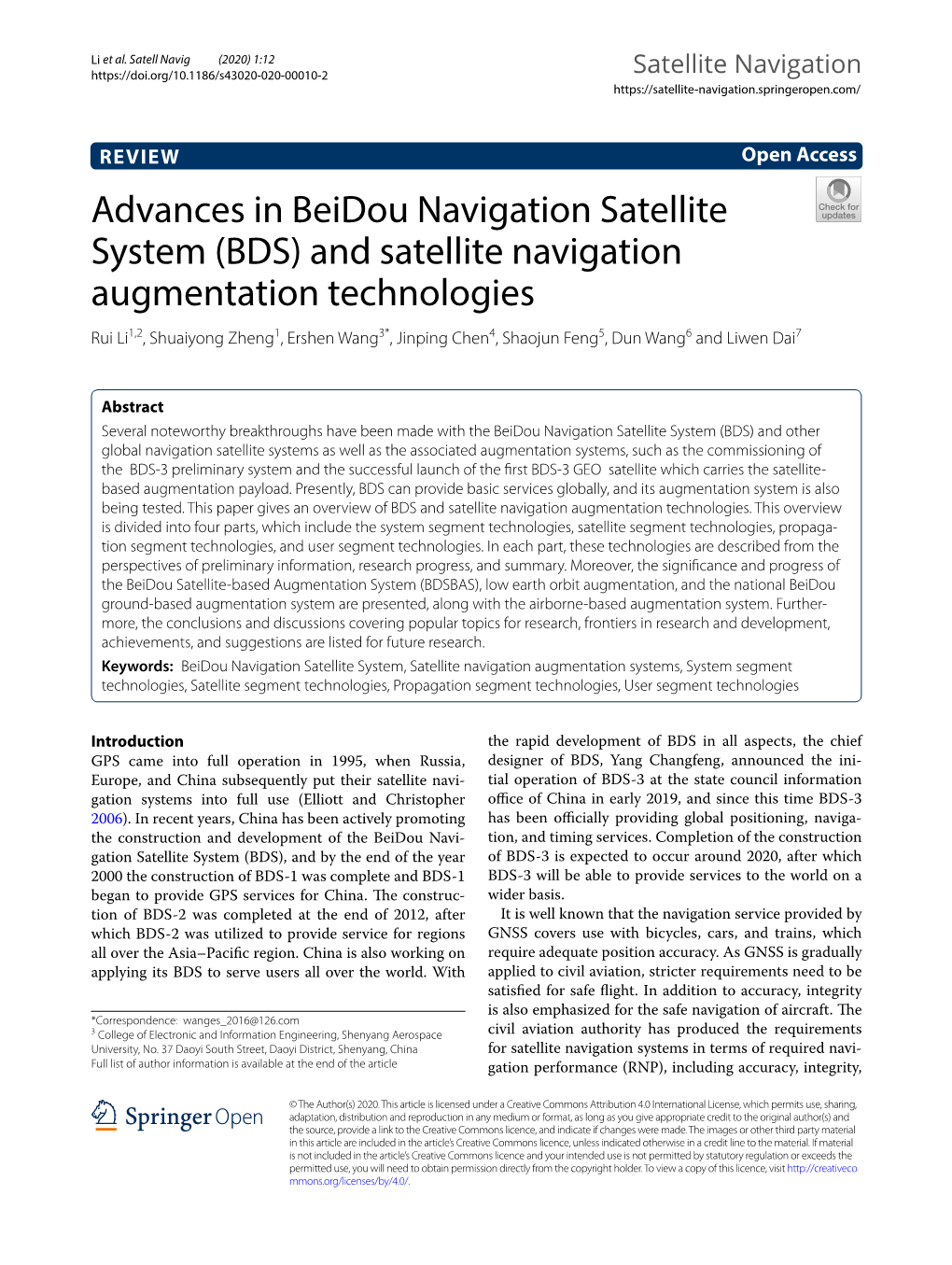 Advances in Beidou Navigation Satellite System (BDS) and Satellite