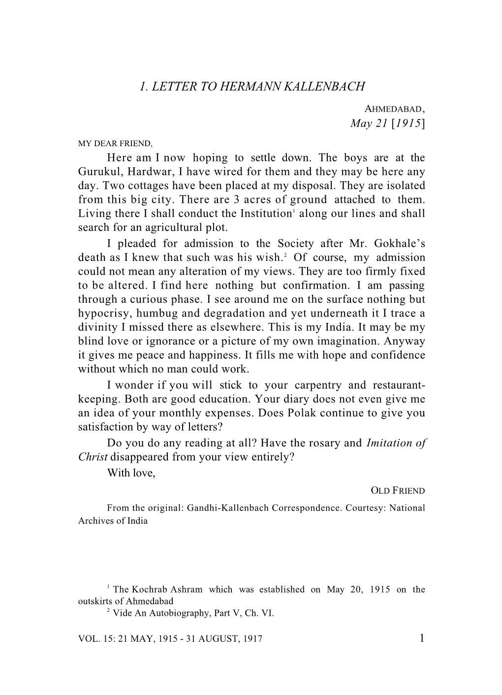 1. Letter to Hermann Kallenbach