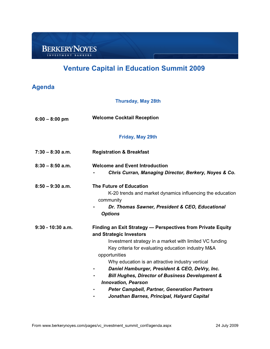Venture Capital in Education Summit 2009