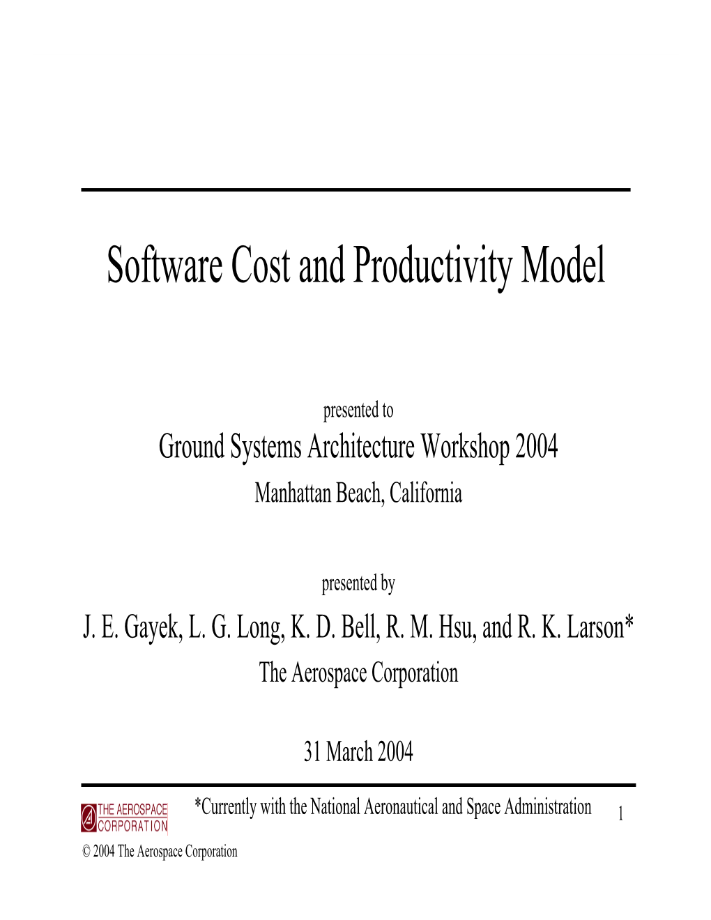 Software Cost and Productivity Model