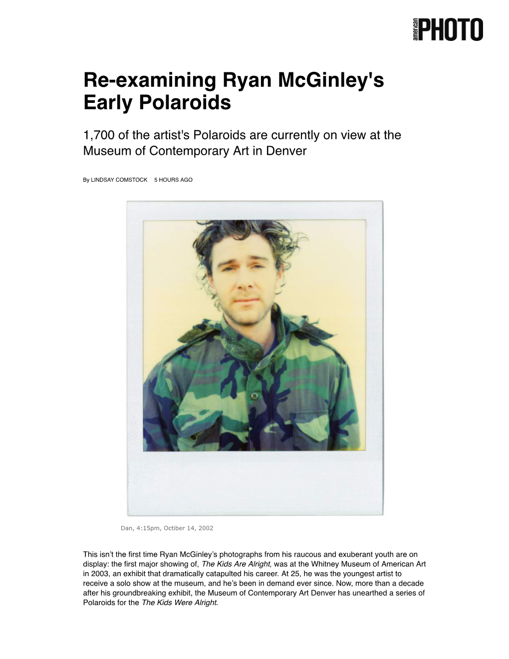 Re-Examining Ryan Mcginley's Early Polaroids | American Photo