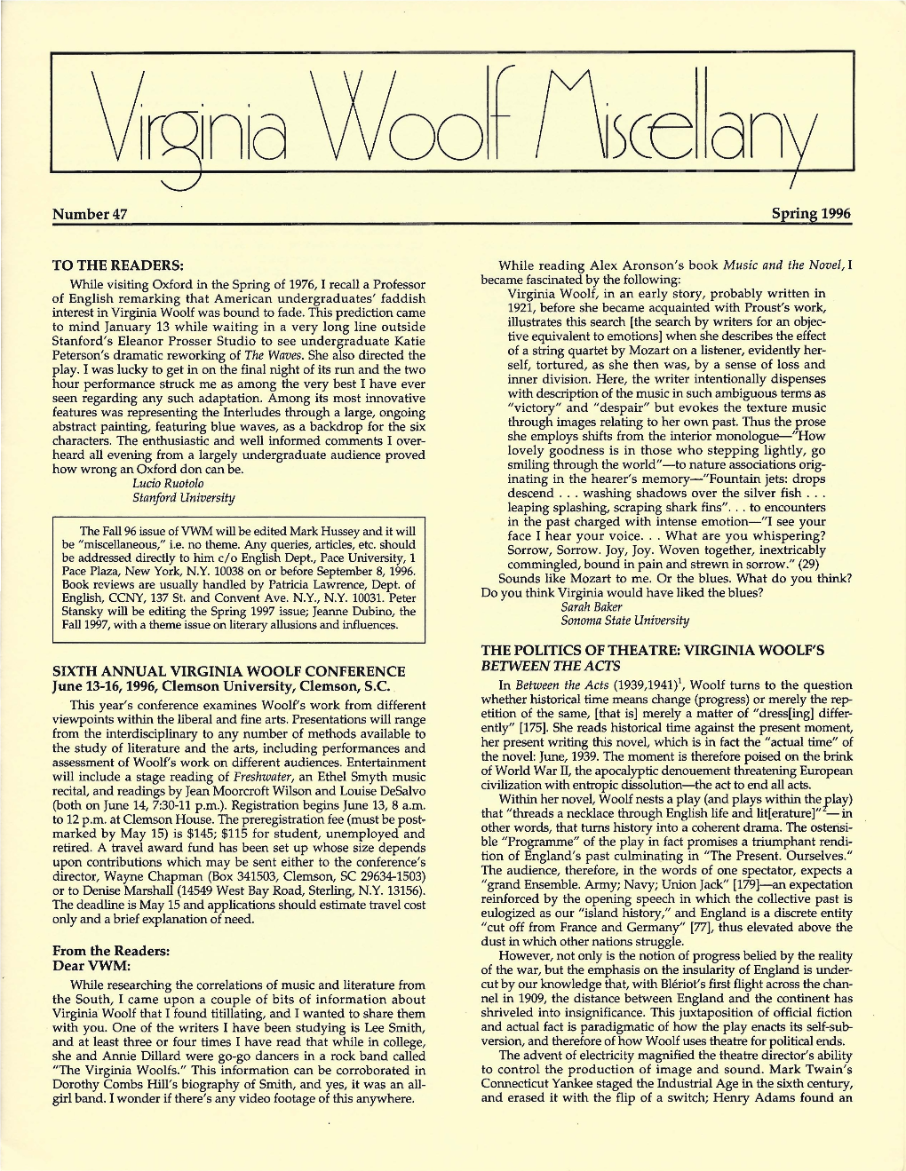 Virginia Woolf Miscellany, Issue 47, Spring 1996