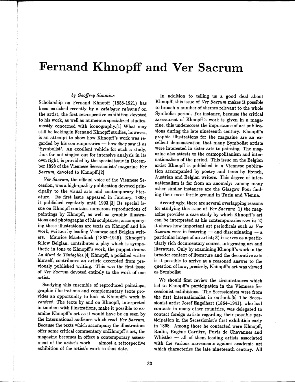 Fernand Khnopff and Ver Sacrum