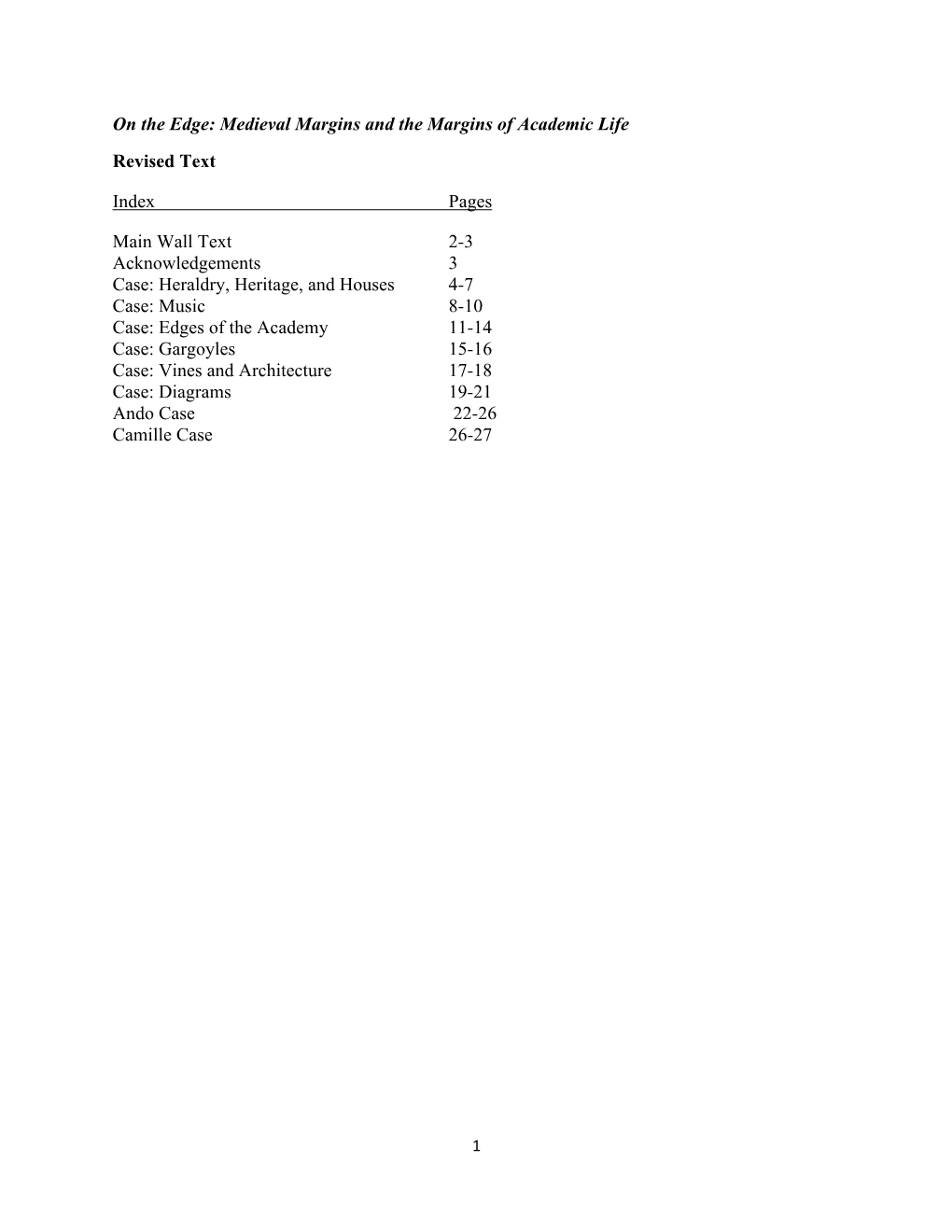 Medieval Margins and the Margins of Academic Life Revised Text Index