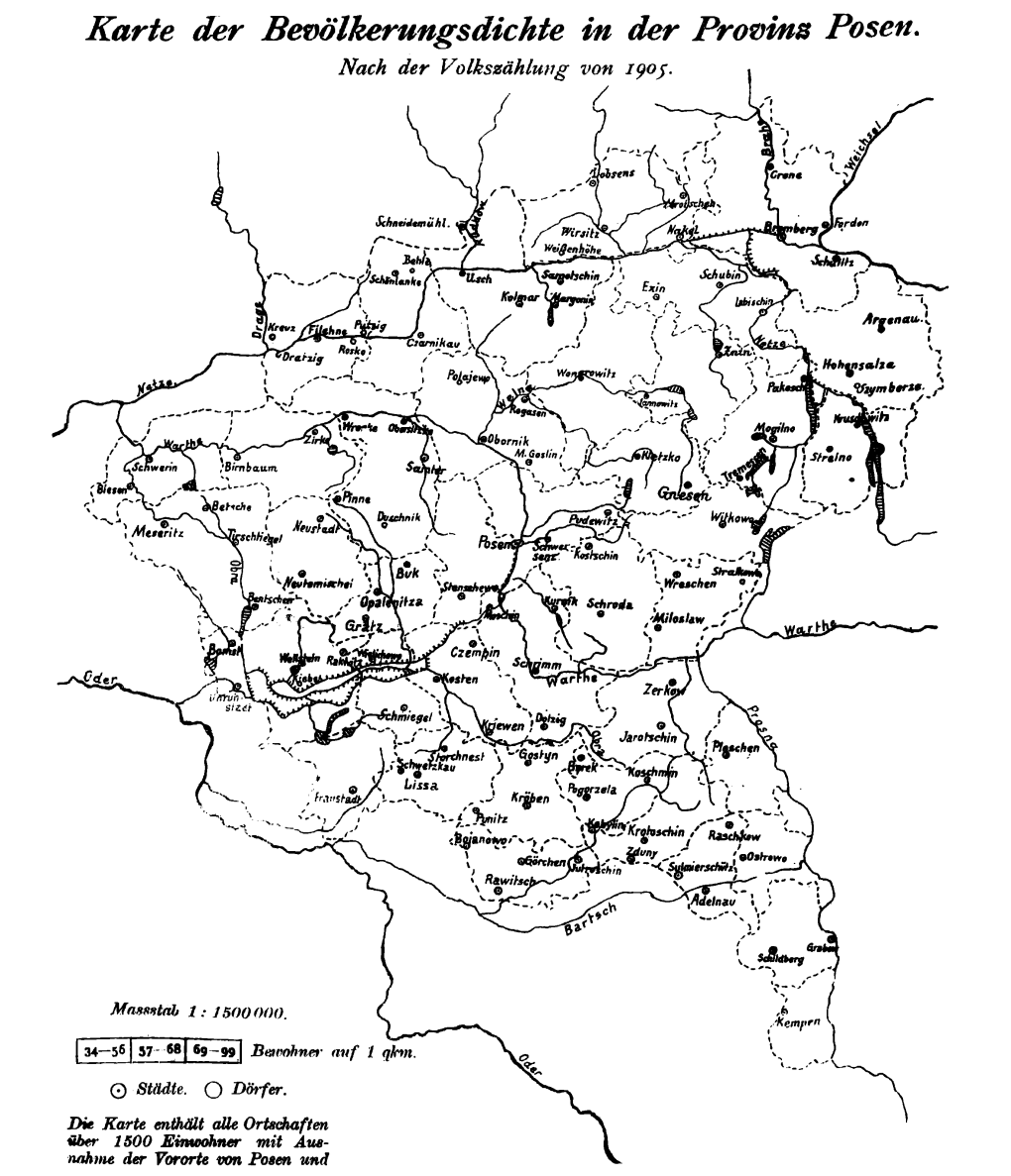 Karte Der Bevölkerungsdichte in Der Provinz Posen. Nach Der Volkszählung Von 1905