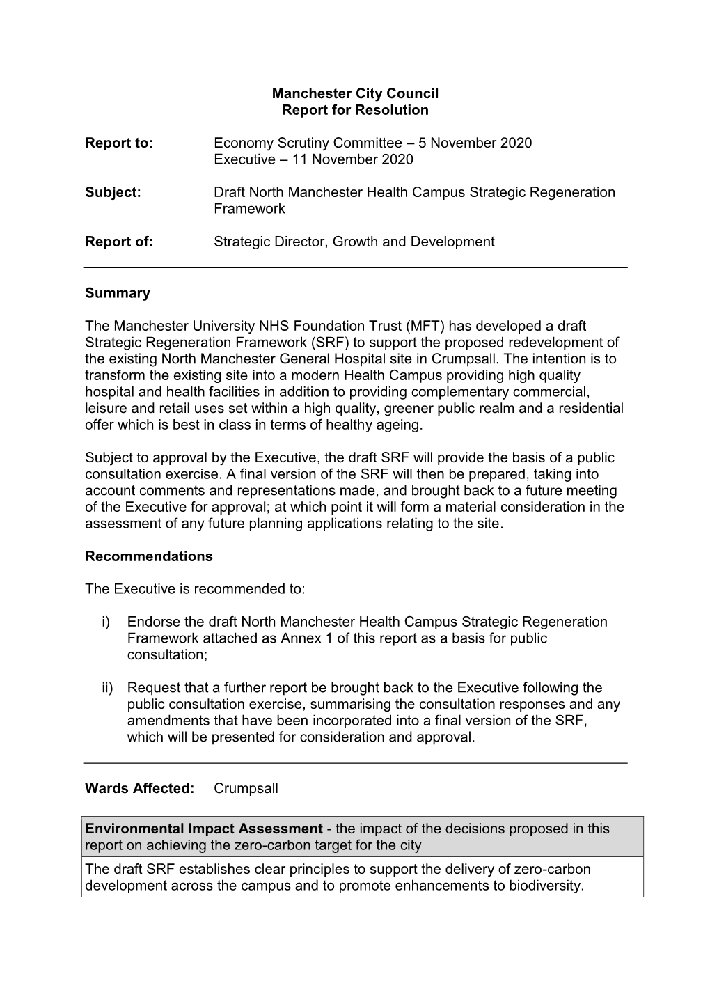 Draft North Manchester Health Campus Strategic Regeneration Framework