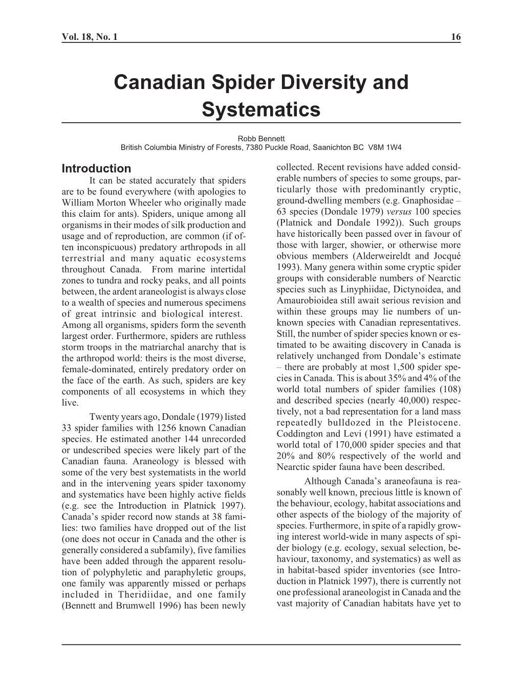 Canadian Spider Diversity and Systematics