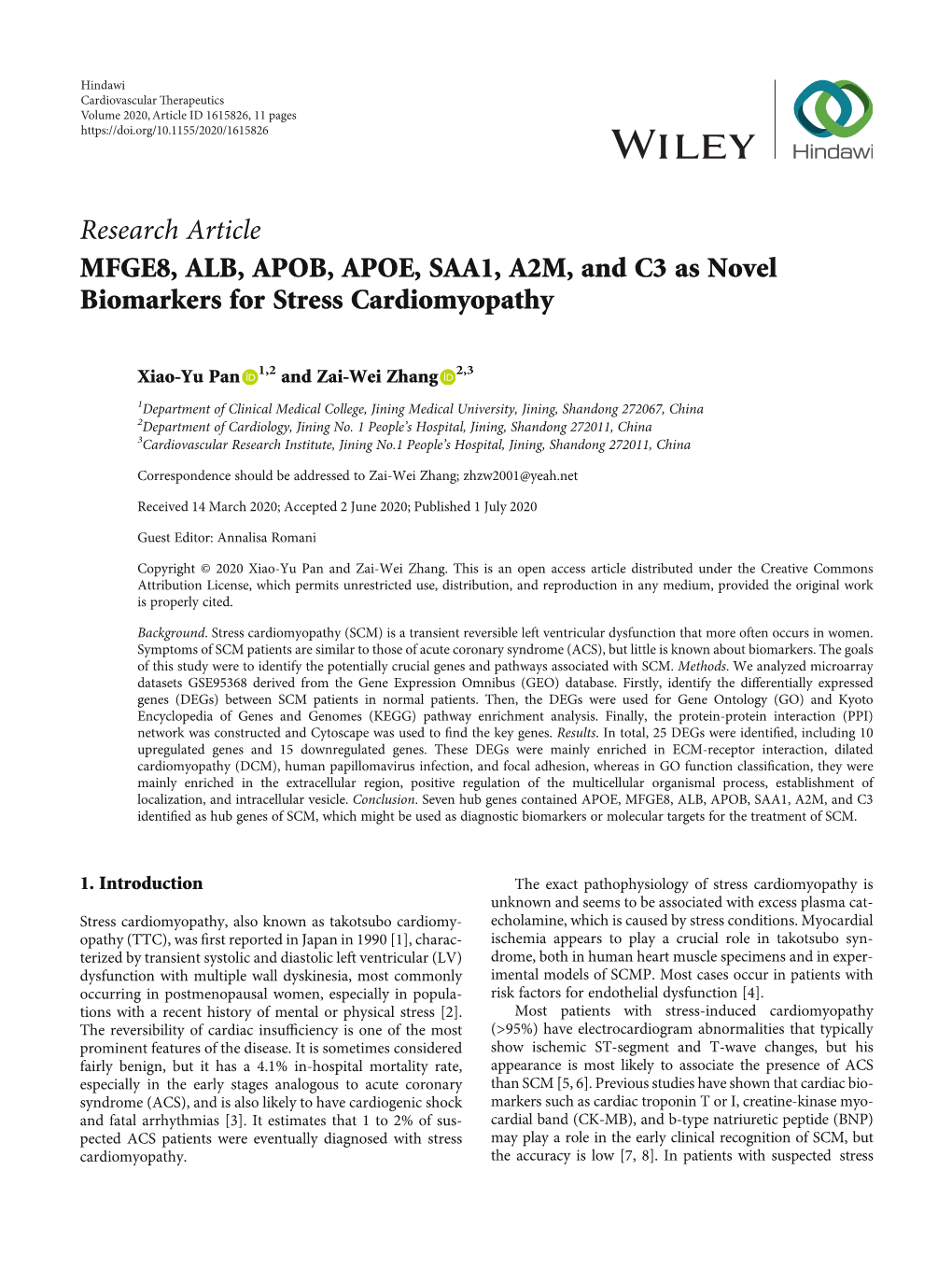 MFGE8, ALB, APOB, APOE, SAA1, A2M, and C3 As Novel Biomarkers for Stress Cardiomyopathy