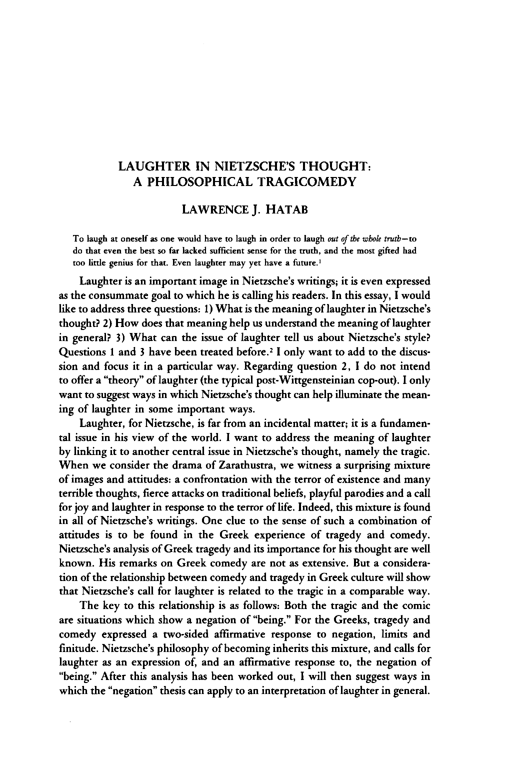 Laughter in Nietzsche's Thought: a Philosophical Tragicomedy