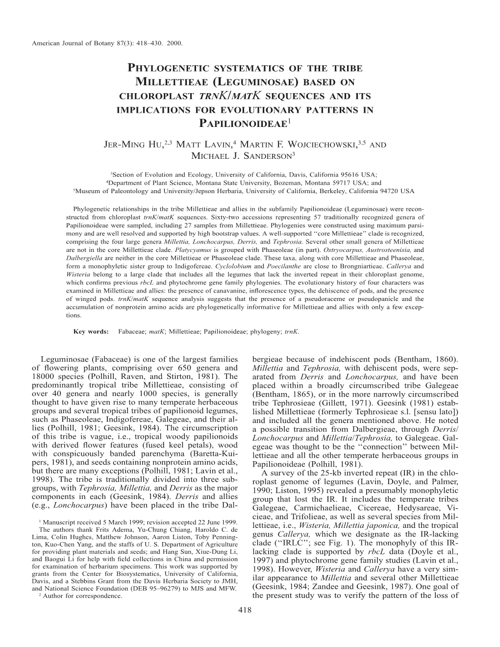 Phylogenetic Systematics of the Tribe Millettieae