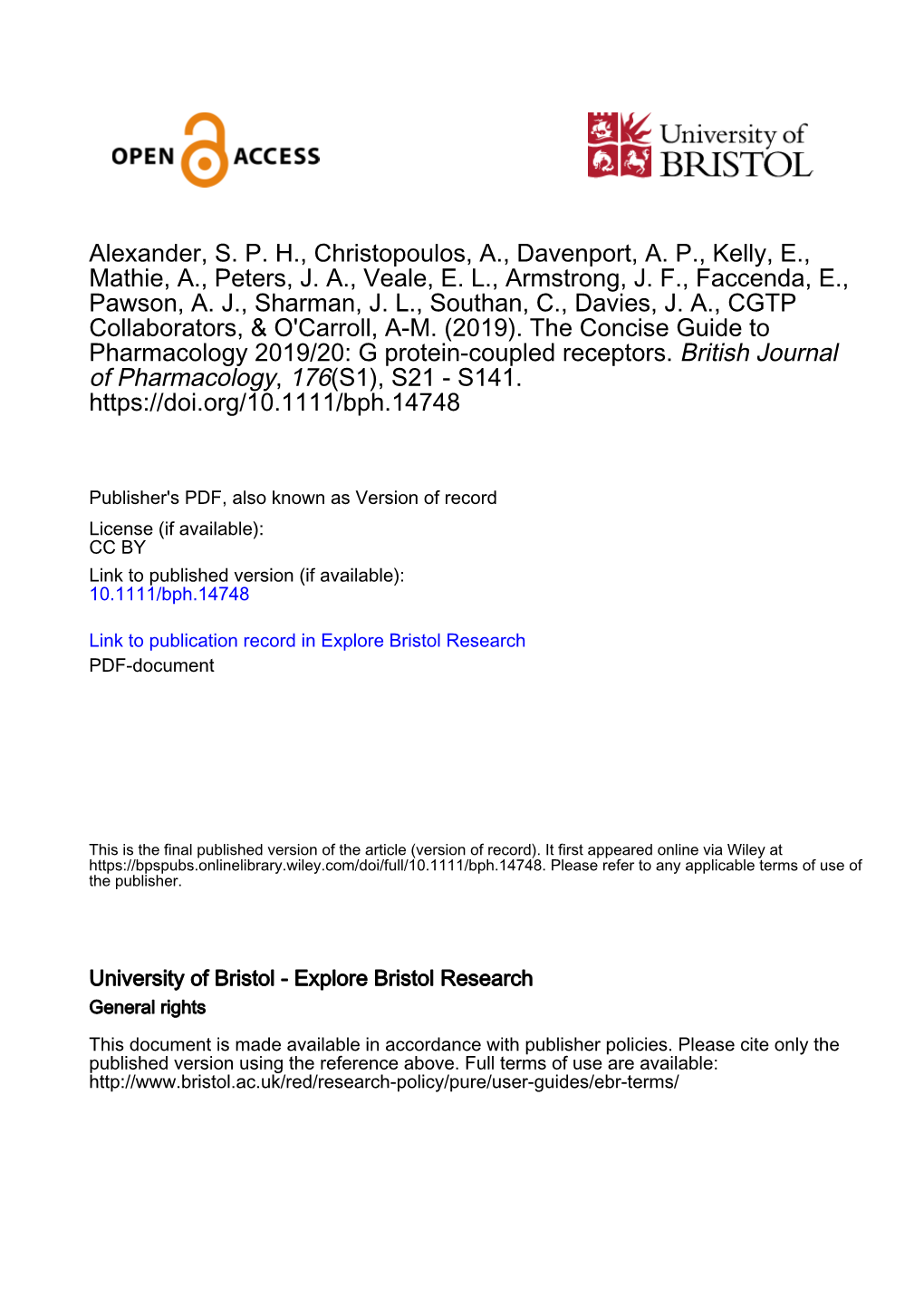 G Protein‐Coupled Receptors