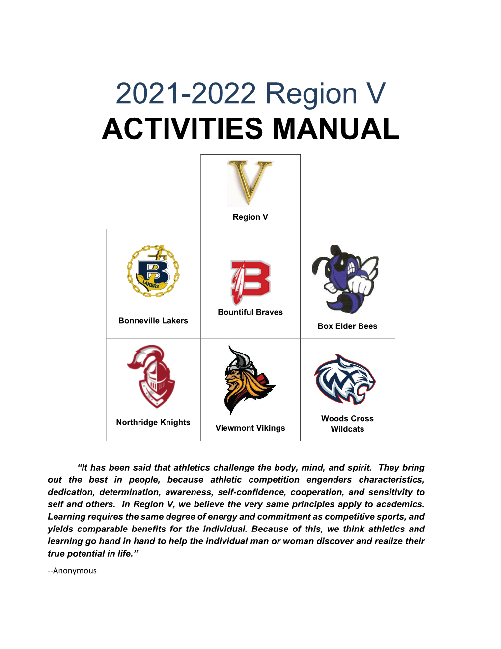 2021-2022 Region V ACTIVITIES MANUAL