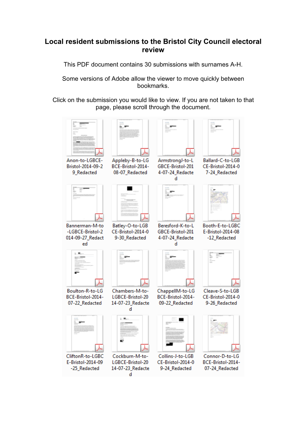 Local Resident Submissions to the Bristol City Council Electoral Review