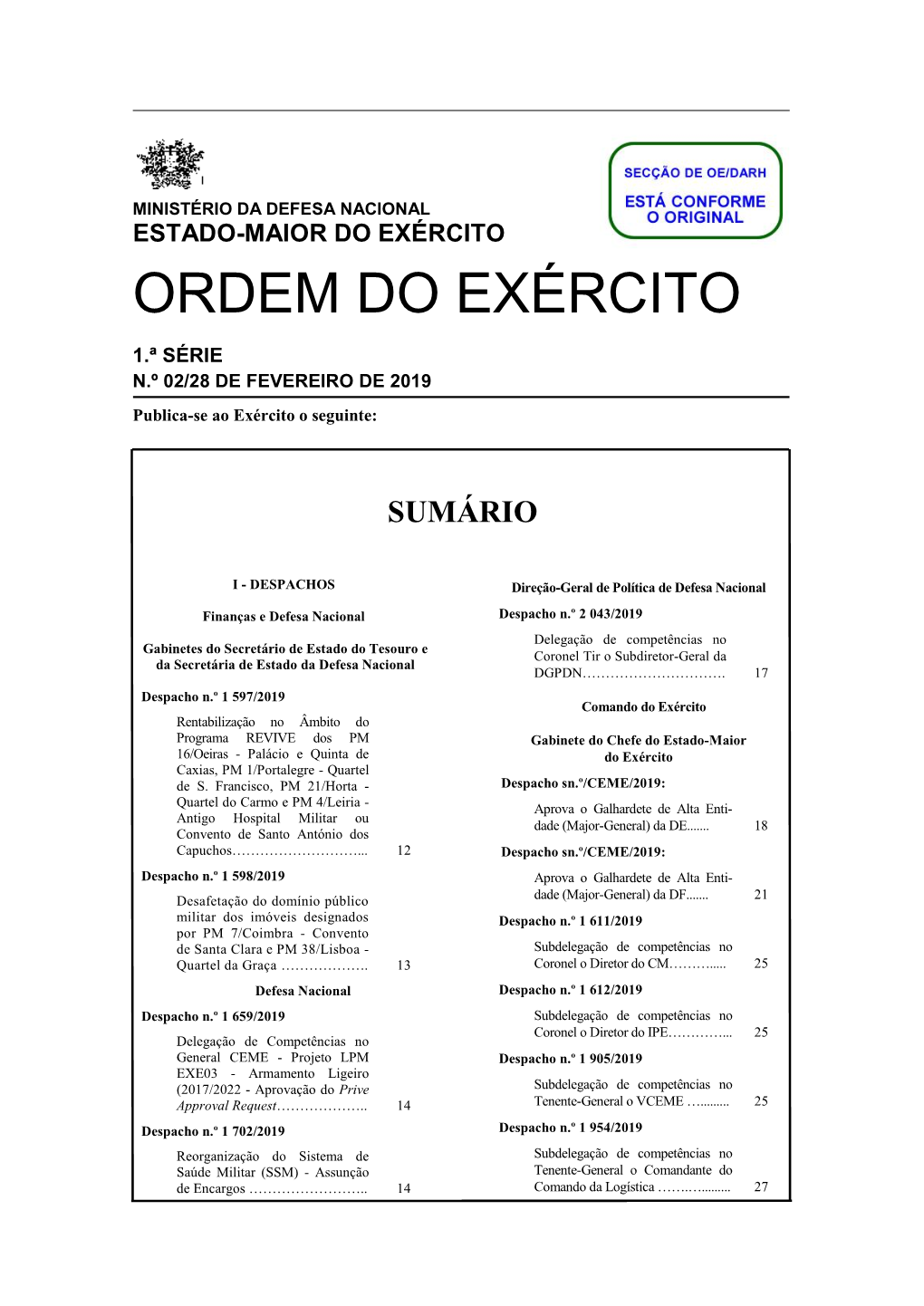 Estado-Maior Do Exército Ordem Do Exército