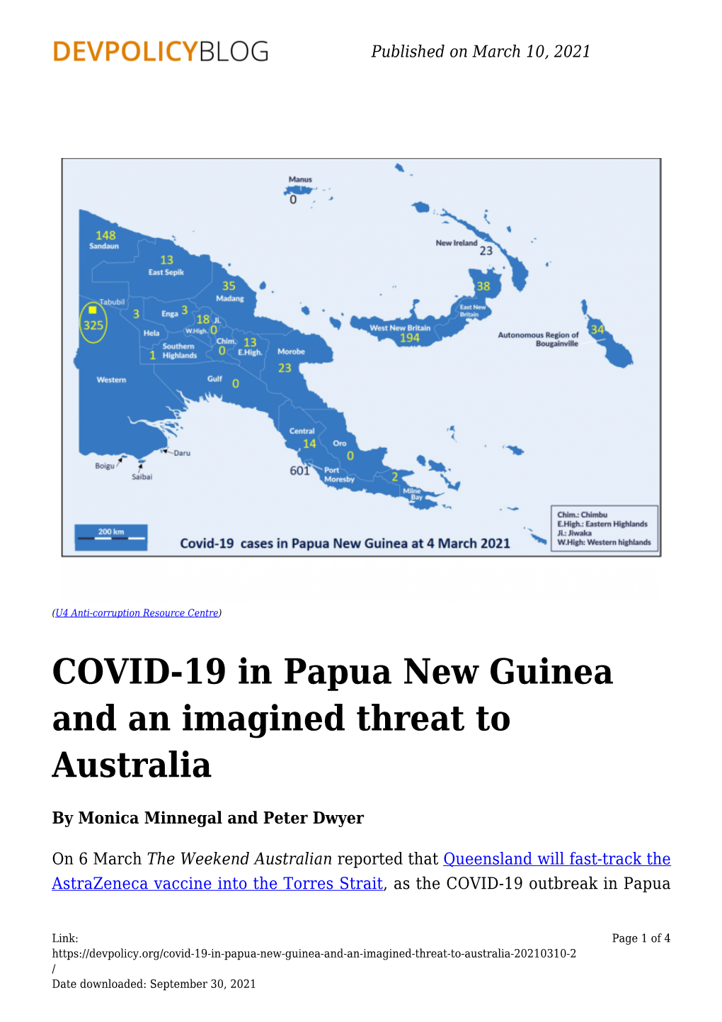 COVID-19 in Papua New Guinea and an Imagined Threat to Australia