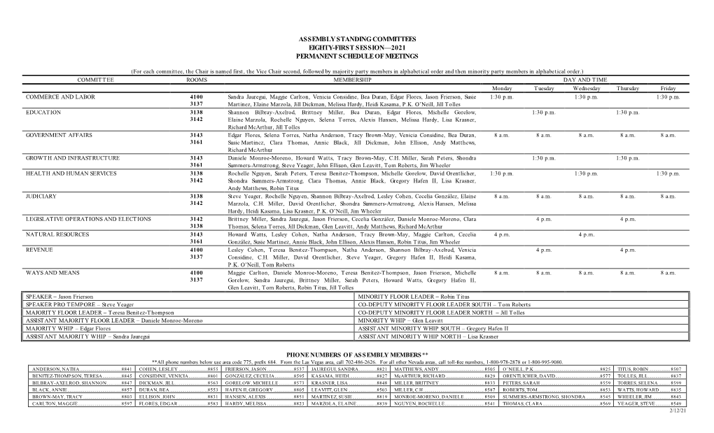 ASSEMBLY STANDING COMMITTEES (Revised Version, 12