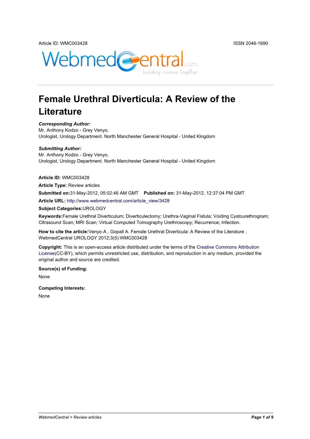 Female Urethral Diverticula: a Review of the Literature