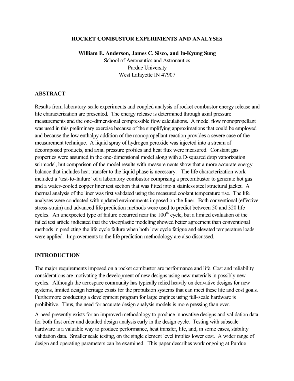 Rocket Combustor Experiments and Analyses