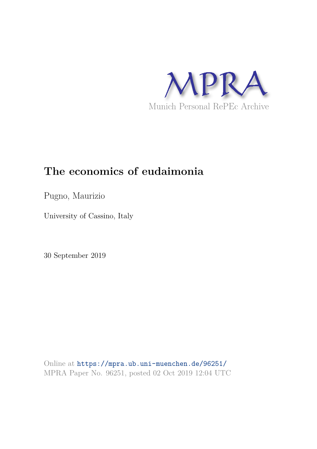 The Economics of Eudaimonia