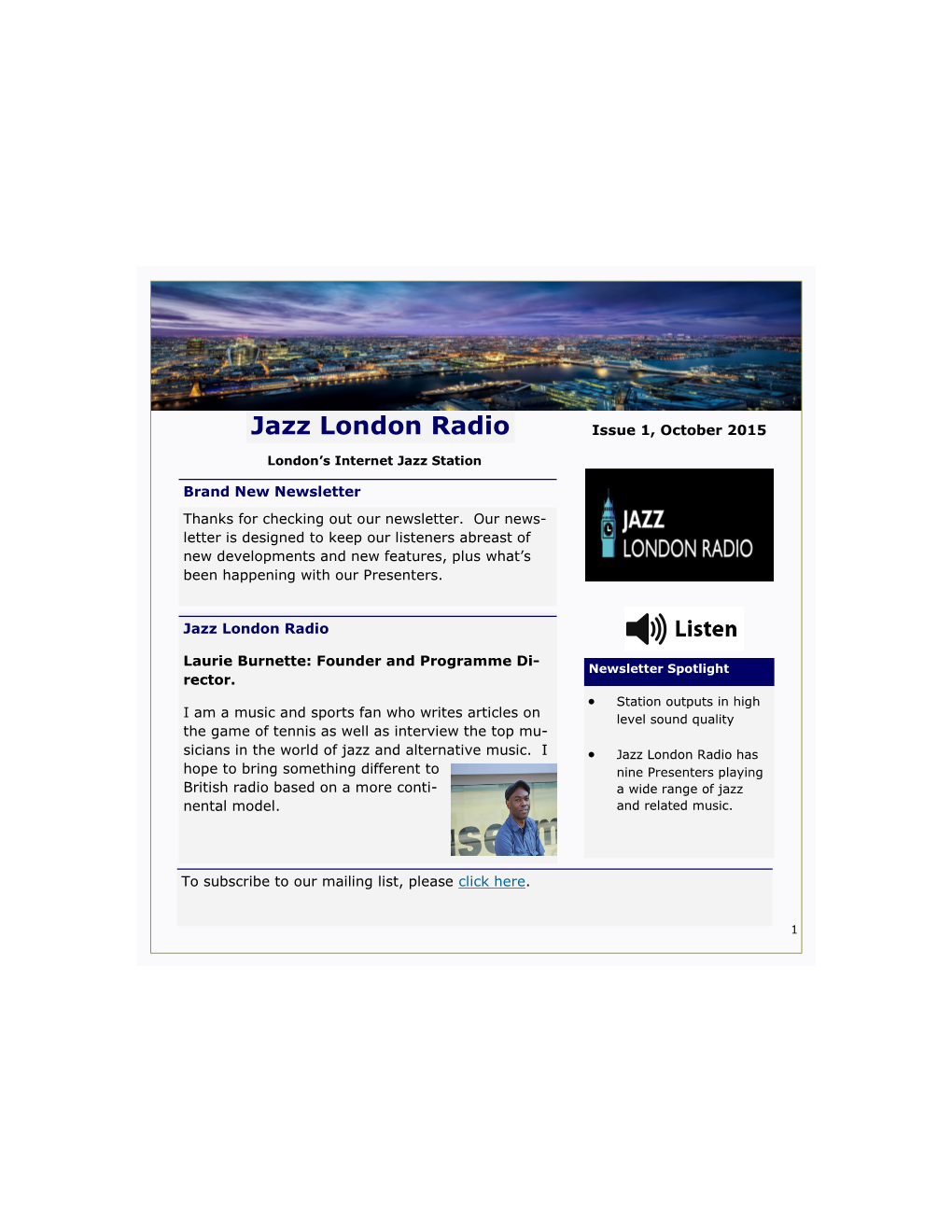 Jazz London Radio Newsletter