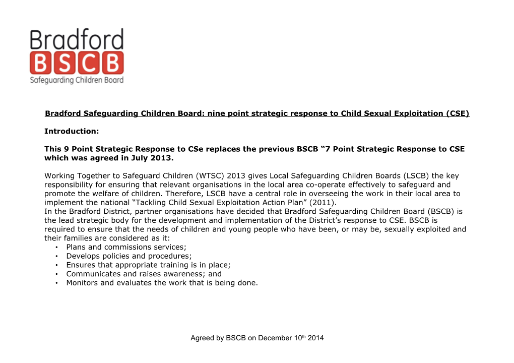 Bradford Safeguarding Children Board: Nine Point Strategic Response to Child Sexual