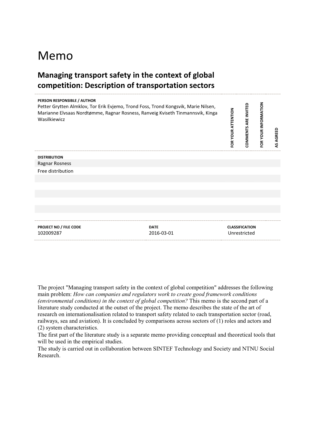 Managing Transport Safety in the Context of Global Competition: Description of Transportation Sectors
