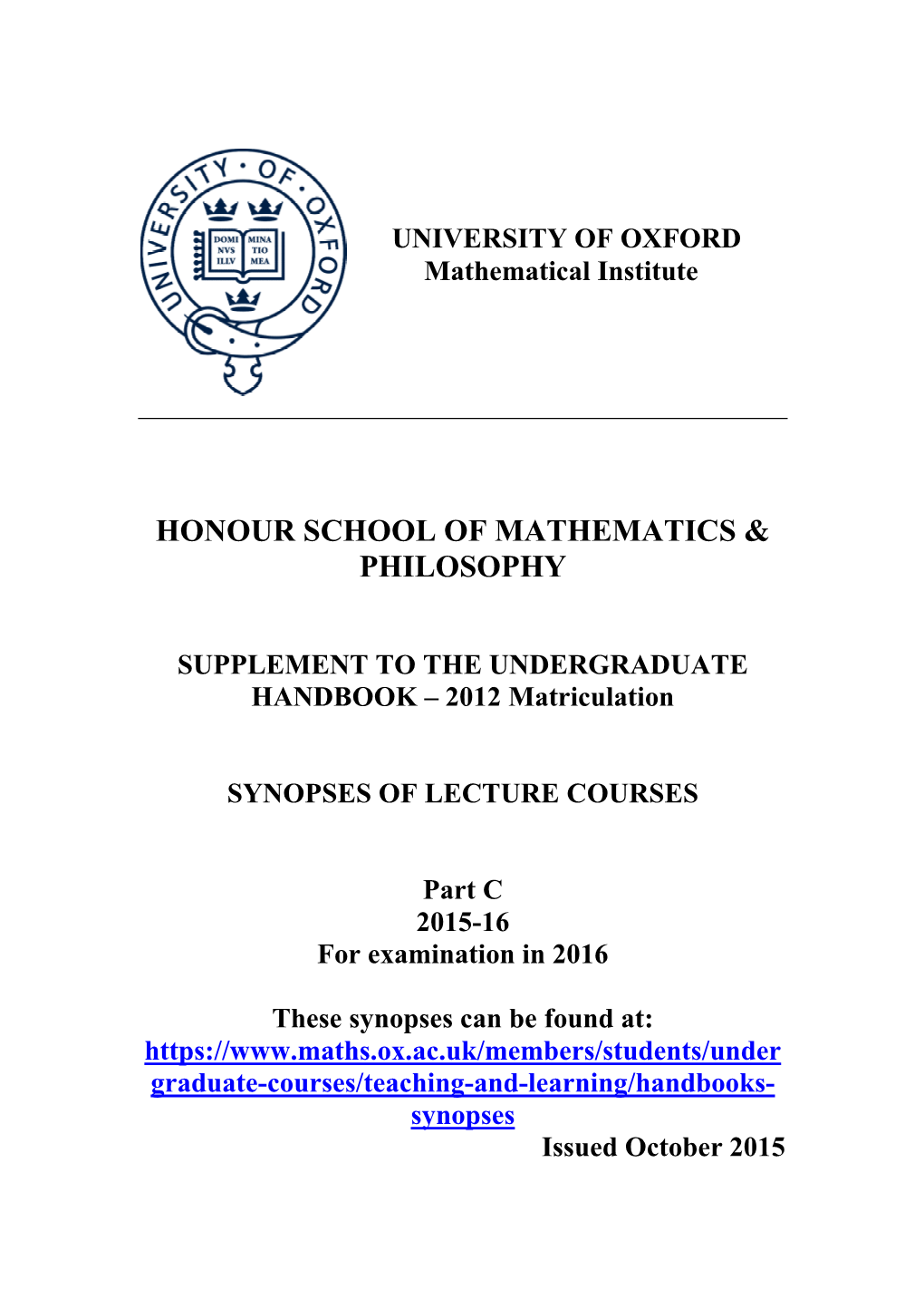 Honour School of Mathematics & Philosophy