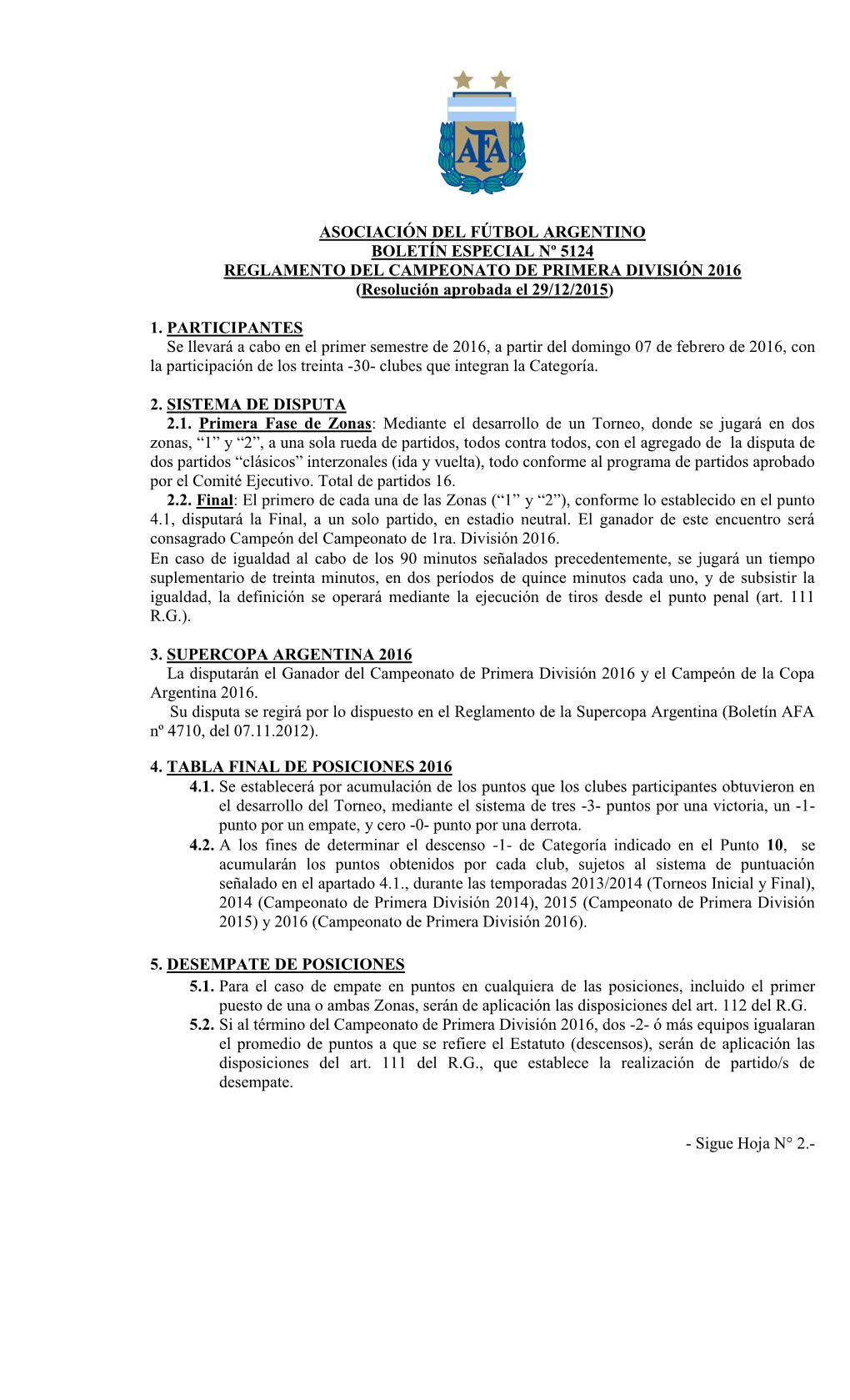 REGLAMENTO DEL CAMPEONATO DE PRIMERA DIVISIÓN 2016 (Resolución Aprobada El 29/12/2015)