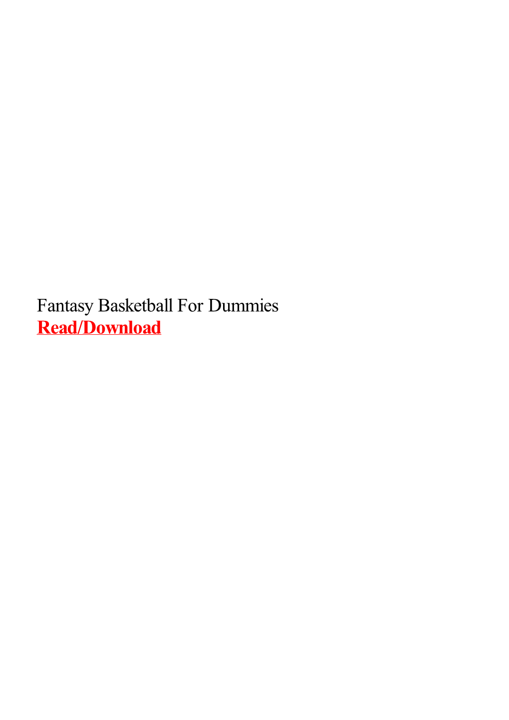 Fantasy Basketball for Dummies