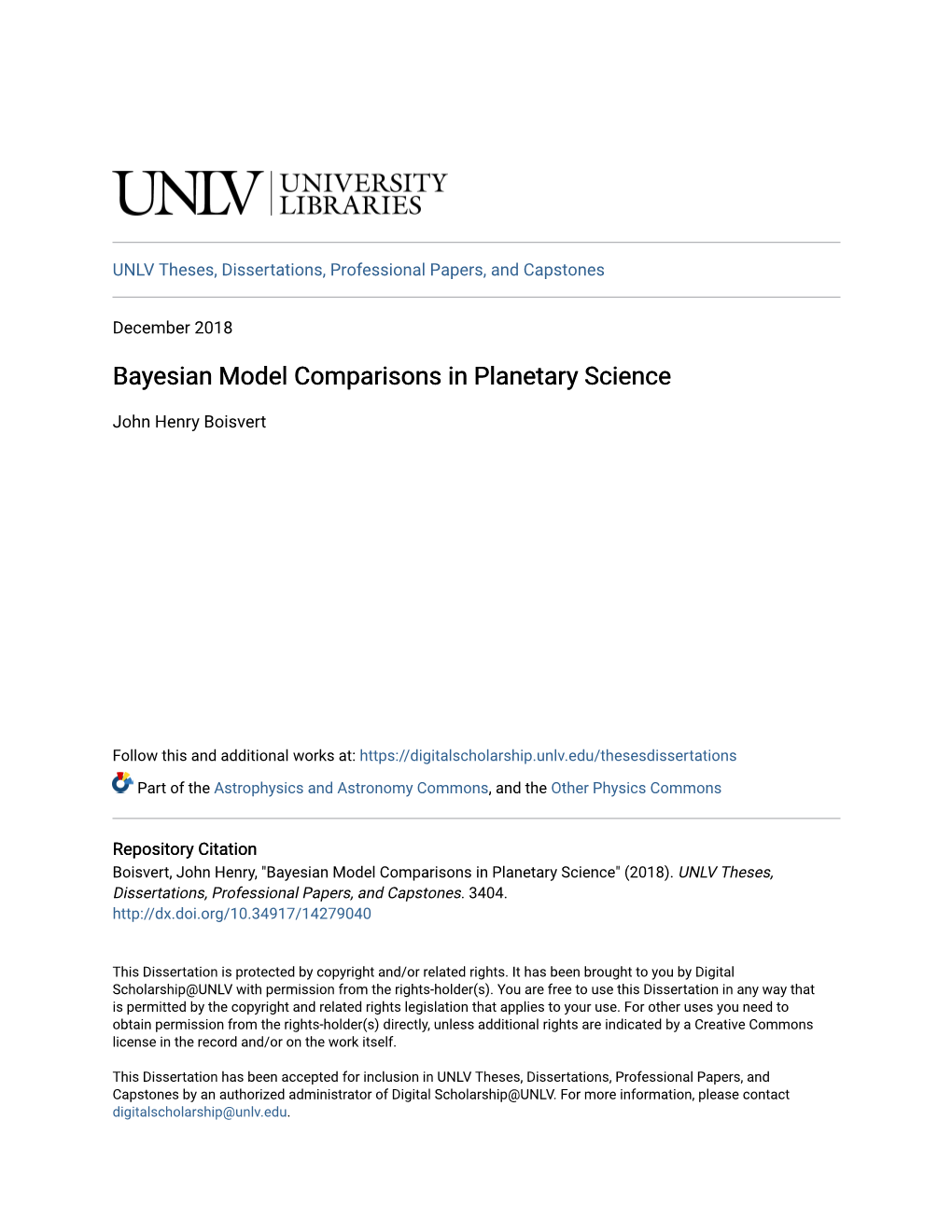 Bayesian Model Comparisons in Planetary Science