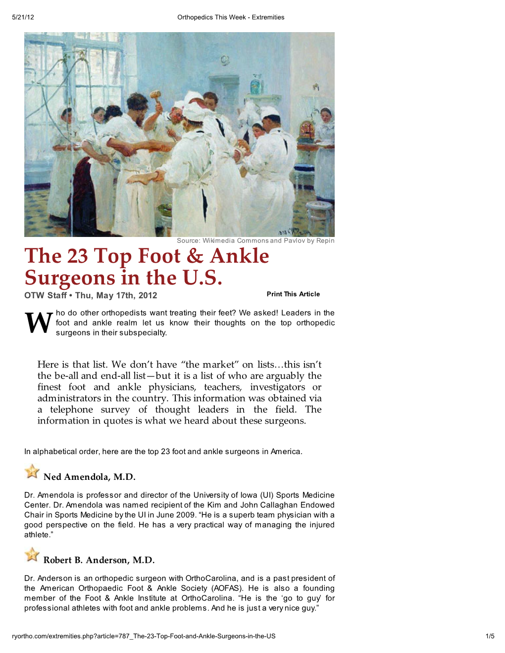 The 23 Top Foot & Ankle Surgeons in the U.S