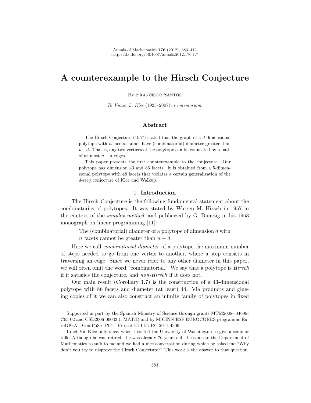 A Counterexample to the Hirsch Conjecture