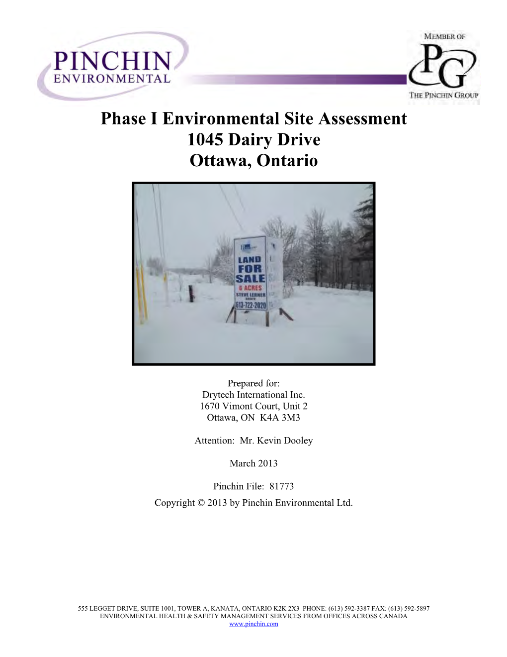 Phase I Environmental Site Assessment 1045 Dairy Drive Ottawa, Ontario