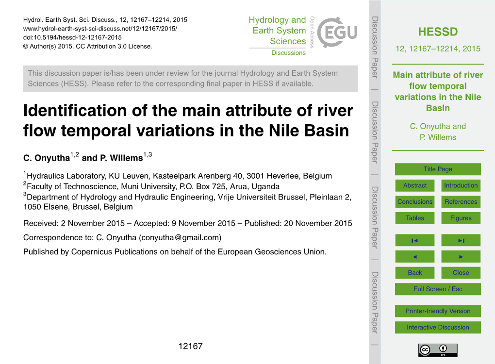Main Attribute of River Flow Temporal Variations in the Nile Basin