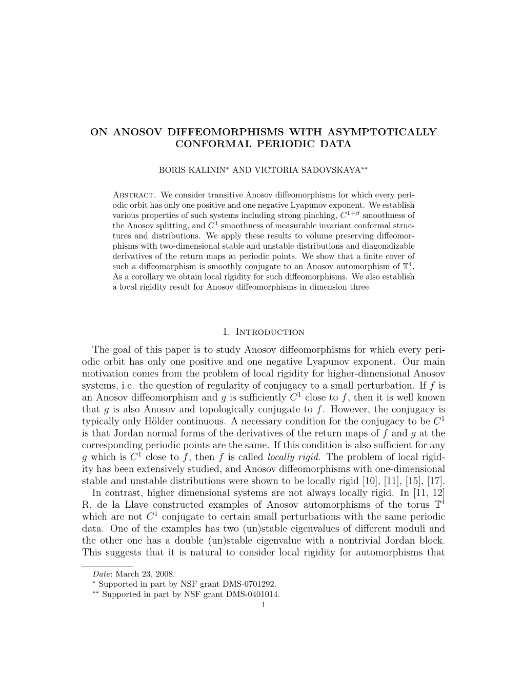 On Anosov Diffeomorphisms with Asymptotically Conformal Periodic Data